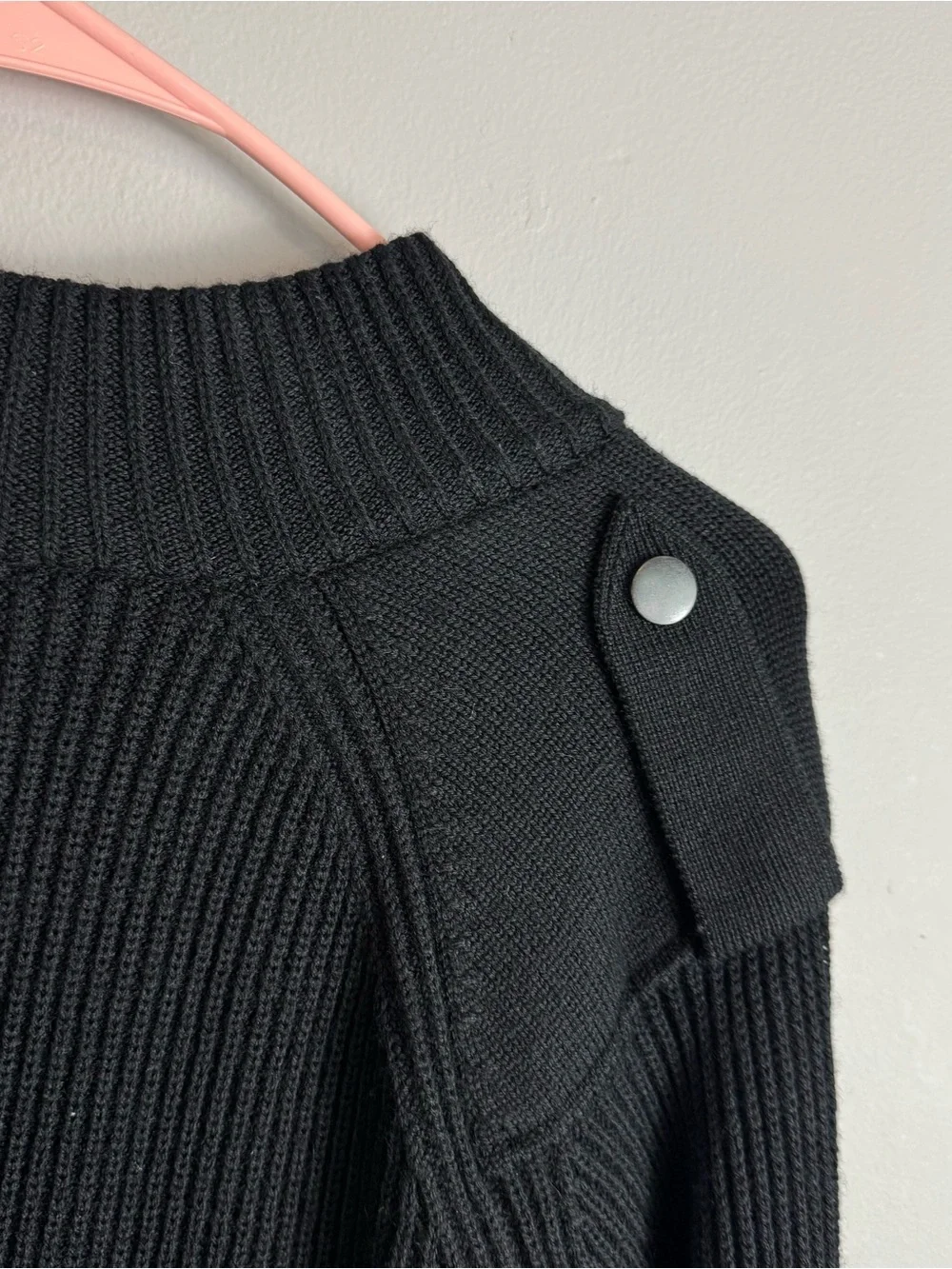 Banana Republic 100% Wool Black Fisherman’s Knit Quarter Zip Sweater Size Large